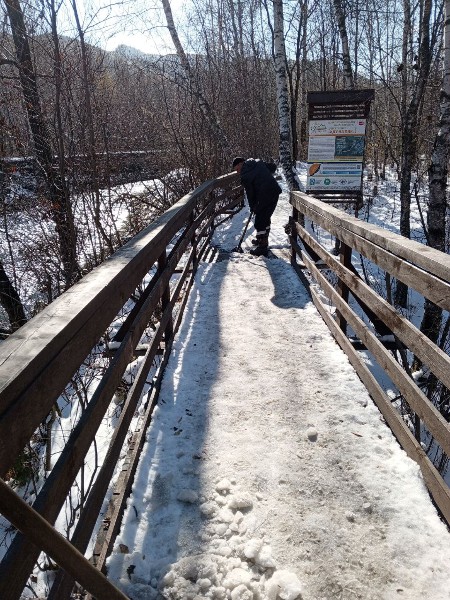 Ремонт качели "гнездо"(береговая линия),ямочный ремонт,уборка снега и наледи (экотропа).